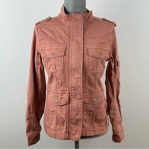 Kensie Jeans SZ M Utility Jacket Cotton Stretch Button Front Rosy Clay Color